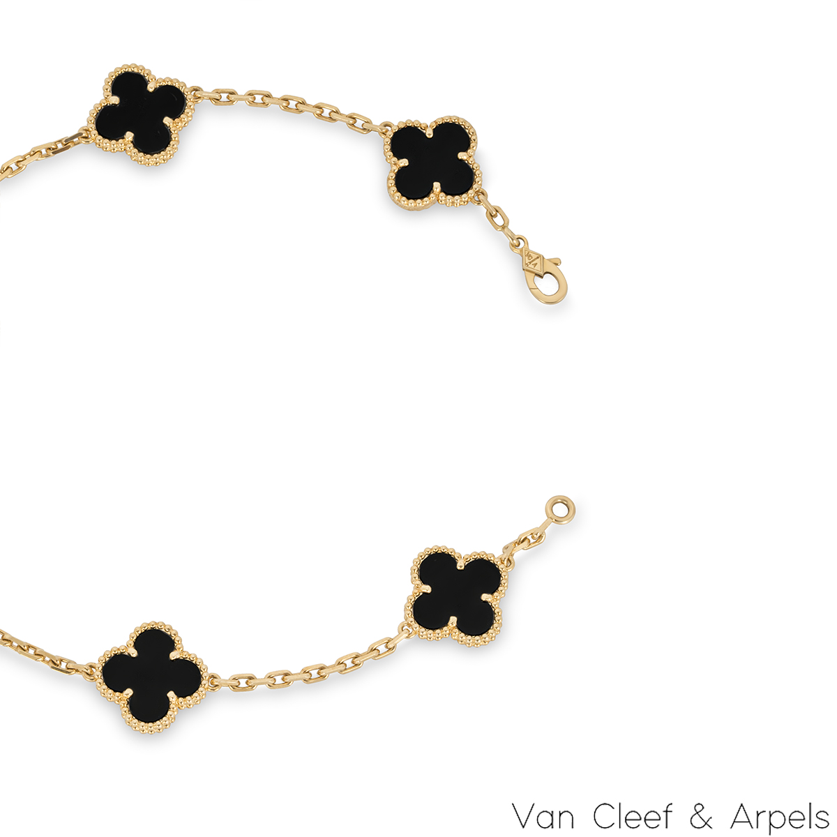 Van Cleef & Arpels Yellow Gold Onyx Vintage Alhambra 10 Motif Necklace VCARA42700